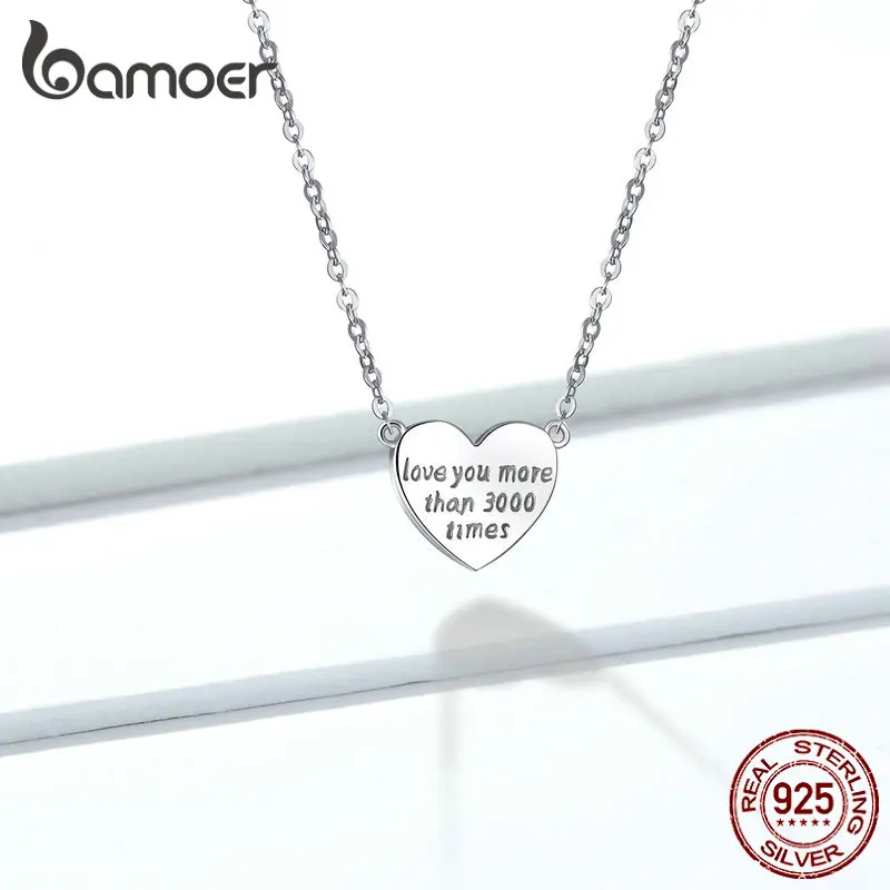 

bamoer "Love you more than 3000 times" Heart Shape Necklace for Women 925 Sterling Silver Jewelry Gifts for Girl Daughter GAN120