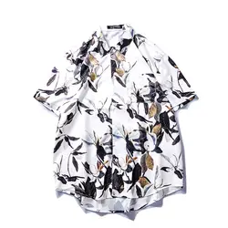 Летнее платье с половинными рукавами рубашка Для мужчин японском стиле ретро листьев короткий рукав солнце-Устойчивое рубашки Гавайи
