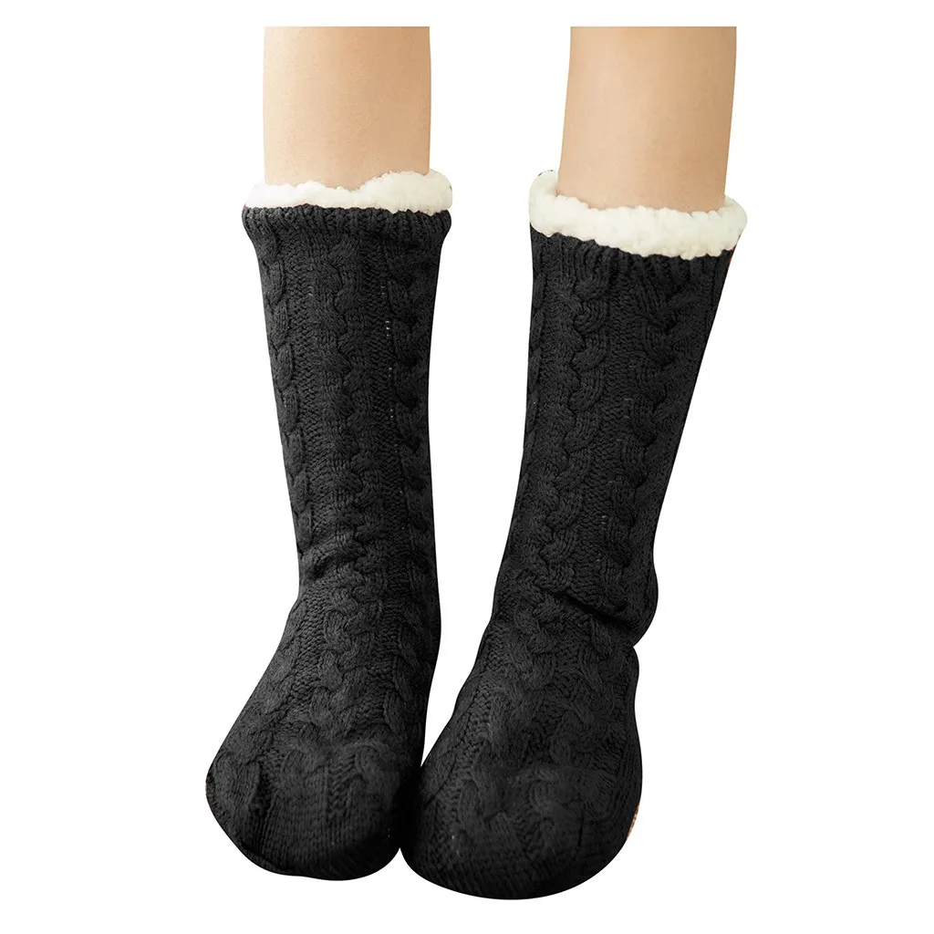 Женские Зимние флисовые Носки, одноцветные толстые нескользящие носки-тапочки, носки для ковров, navidad carnival Fuzzy Plus, бархатные теплые женские подарки