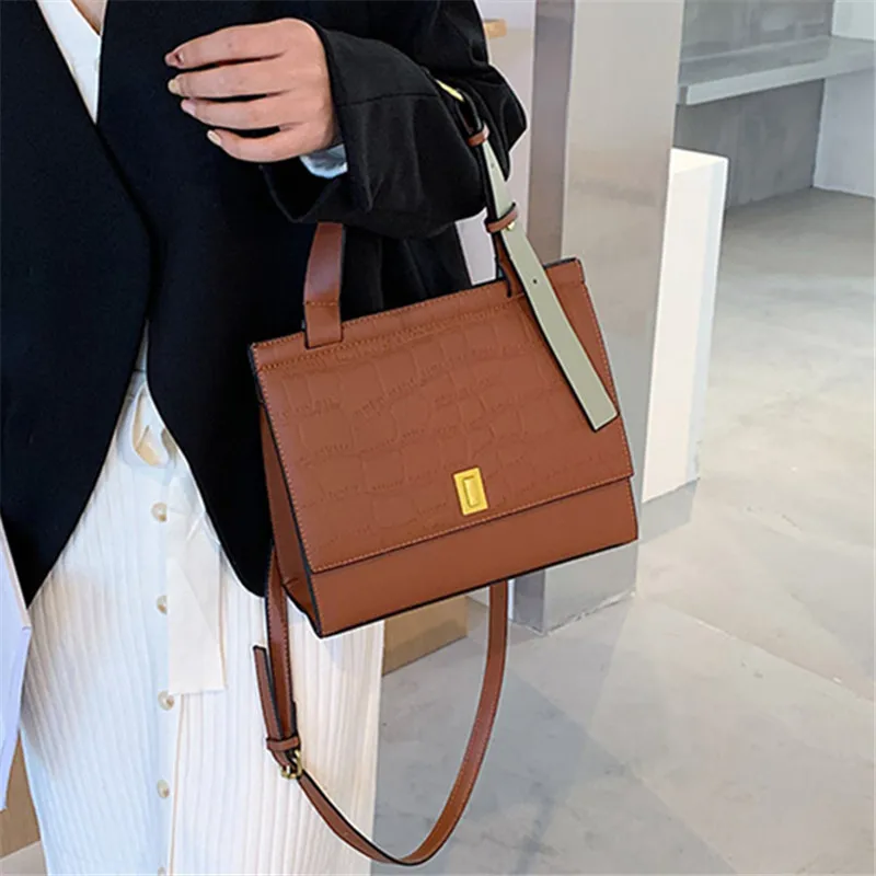 

2020 Fashion Stone Pattern Bag for Women PU Leather Handbag Portable Lock Shoulder Bag Leisure Flap Ladies Crossbody Square Bags