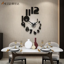 MEISD Adhesive Large Design Wall Clock Stickers Vintage Decorative Mural Watches Modern Design Black Horloge Round Free Shipping