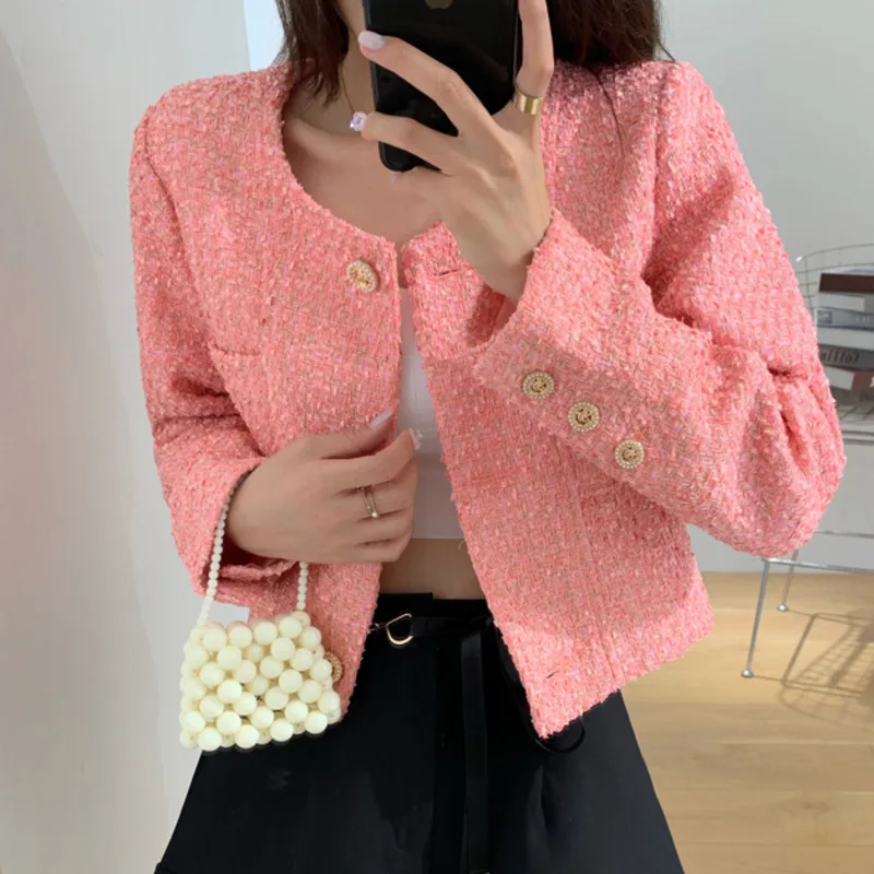 

2020 New Autumn Winter Small Fragrance Outwear Korean Elegant Woolen Tweed Jacket Women Crop Top Long Sleeve Vintage Short Coat