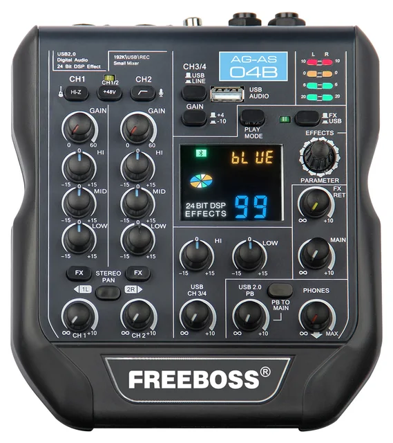 FREEBOSS AG-AS04A 4チャンネルミキサー FREEBOSS 4 Channels Mixer Audio Mini 24Bit 192KHz Mixing
