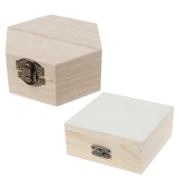 

Natural Wood Box Unfinished Plain Wooden Jewelry Storage Painting Art DIY Craft Christmas Present Gifts