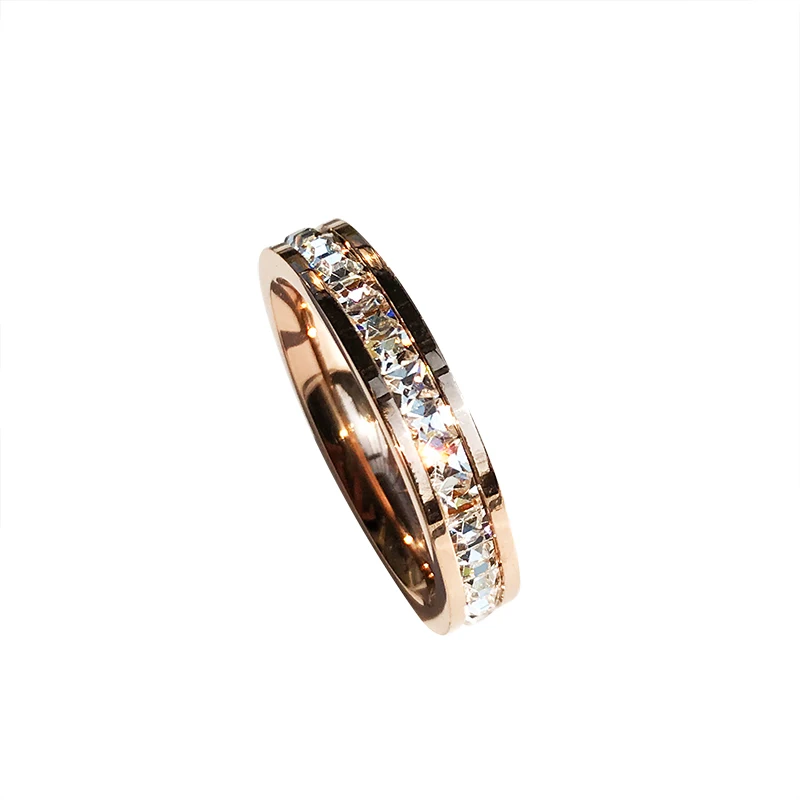 Fashion Pave Zirconia Crystal Ring for Woman Gift Titanium Steel Jewelry Never Fade finger ring stainless steel ring gold color rings zircon crystal ring