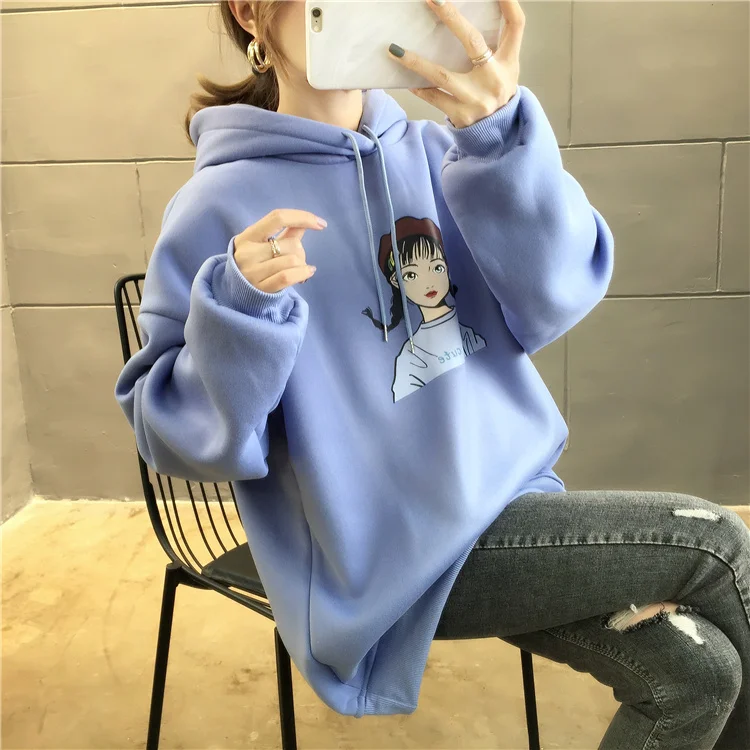 plus size streetwear sudaderas mujer oversized women clothes sweatshirt kawaii velvet thick fleece female hoodies F1146