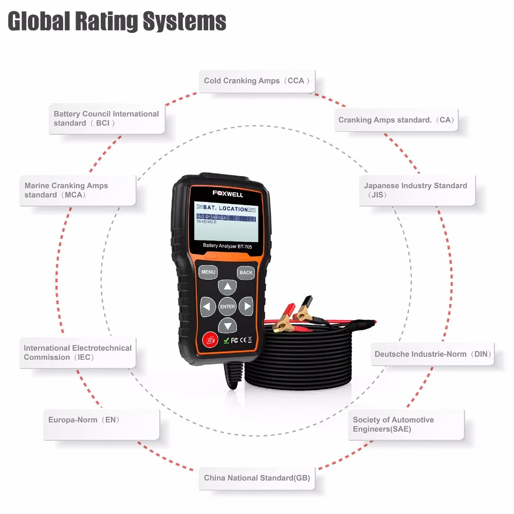 Foxwell BT705 12 В и 24 В анализатор батареи тестер для автомобилей Батарея AGM плоская пластина, AGM спиральные гелевые батареи Автомобильный Аккумулятор инструмент