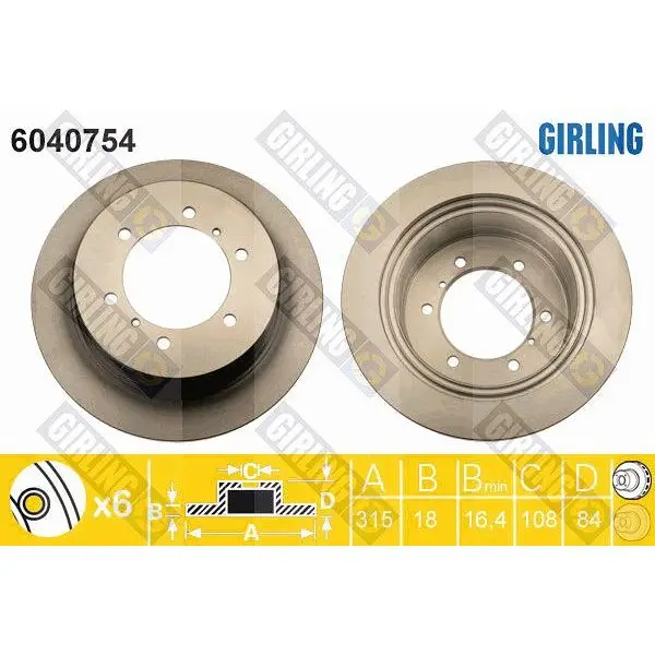 Brake disc MITSUBISHI PAJERO 90/SPACE GEAR 95-00 rear D = 315mm. GIRLING 6040754 | Автомобили и - Цена: 