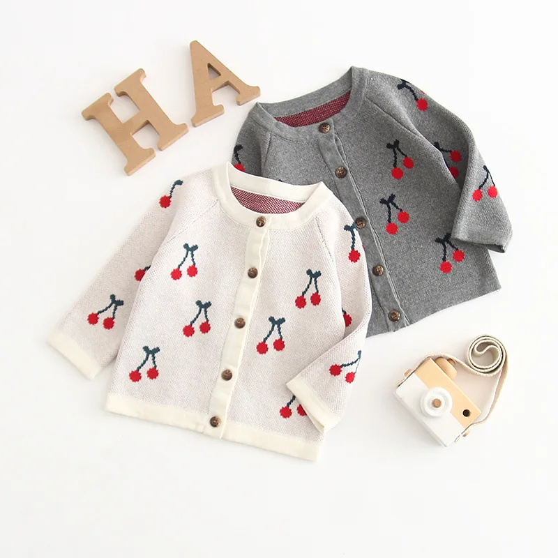 

Cherry Print Cardigan Coat for Girls Baby Clothes 2019 Autumn Winter New Kids Sweaters Baby Girl Sweater Toddler Knitting Coats