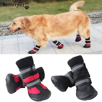 

4/Pcs Dog Shoes High Waist Golden Retriever Samos Husky Waterproof Non-Slip Winter Dog Feet Large Dog Cotton Boots Pet Shoes