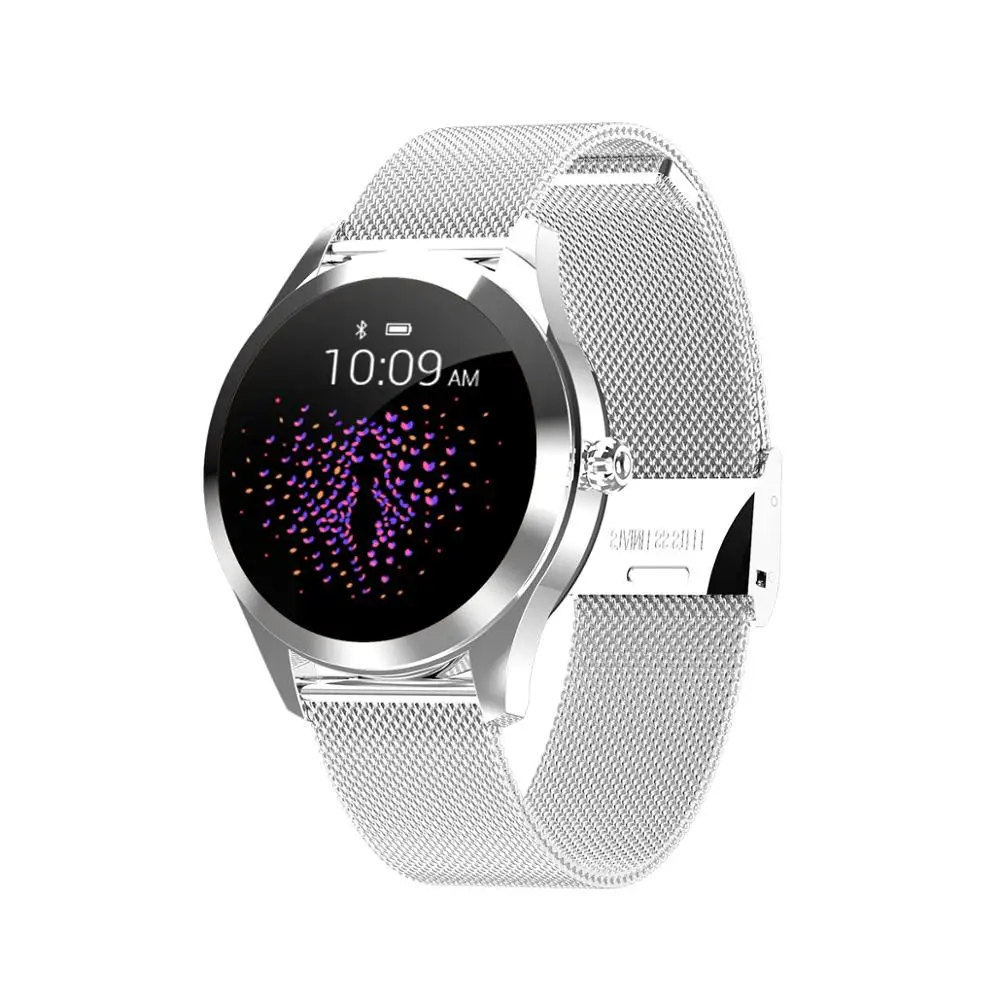 Silver Stainless cмарт часы женские водонепроницаемые IP68 пульсометр шагомер кожаный ремешок фитнес браслет умные часы для телефона Xiaomi - Цвет: Silver Stainless