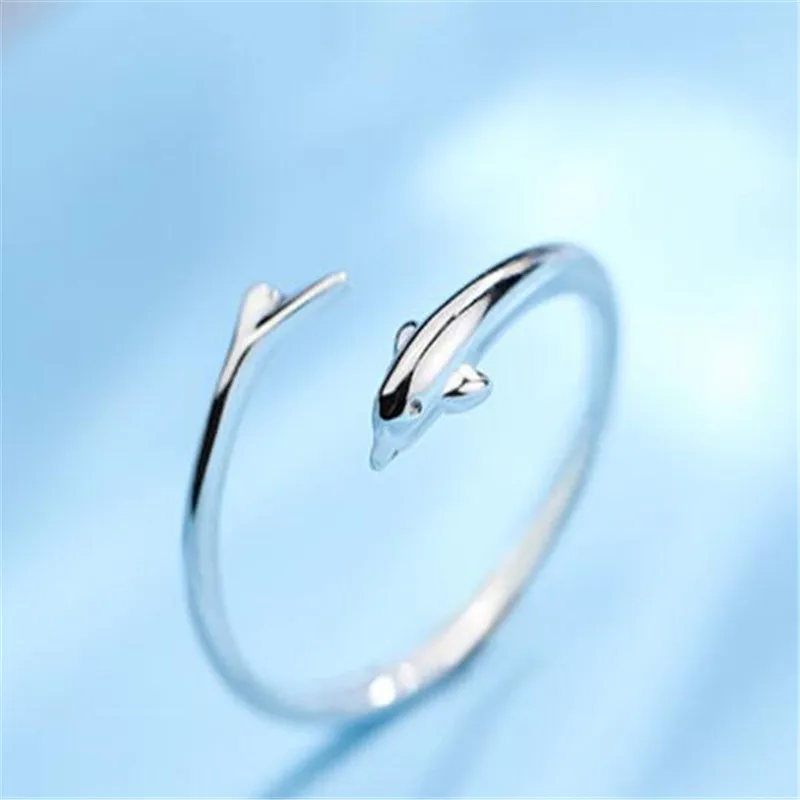 Creative Simple Cute Dolphin Opening Ring Silver Color for Women Fashion Party Charm Female Jewelry | Украшения и аксессуары