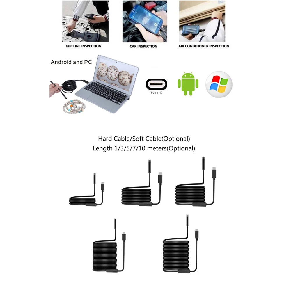 Камера эндоскопа type-c Android USB 7,0 мм жесткий кабель ПК Android телефон эндоскоп Труба Тип C эндоскоп инспекционная мини-камера Камера эндоскопа type-c Android USB 7,0 мм жесткий кабель ПК Android телефон эндоскоп Труба Тип C эндоскоп инспекционная мини-камера