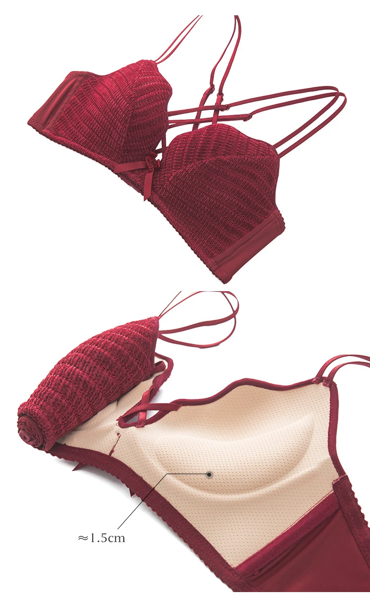 Roseheart, женский модный красный сексуальный комплект нижнего белья, беспроводные хлопковые трусики, бюстгальтеры с пуш-ап эффектом, комплекты нижнего белья A B Kitty Lovely
