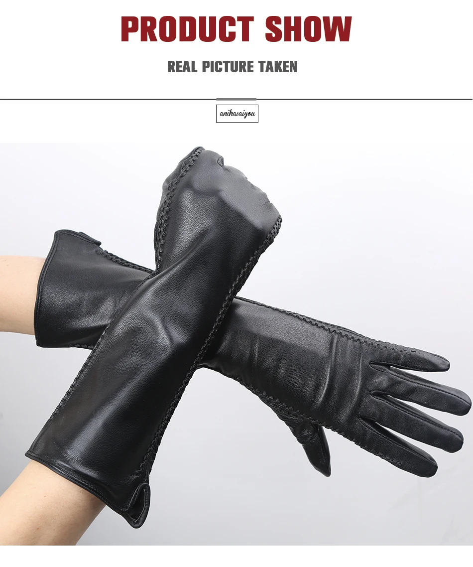 Женские зимние перчатки, женские длинные перчатки из овечьей кожи, женские кожаные перчатки из натуральной кожи, 40 см длинные кожаные перчатки-2227