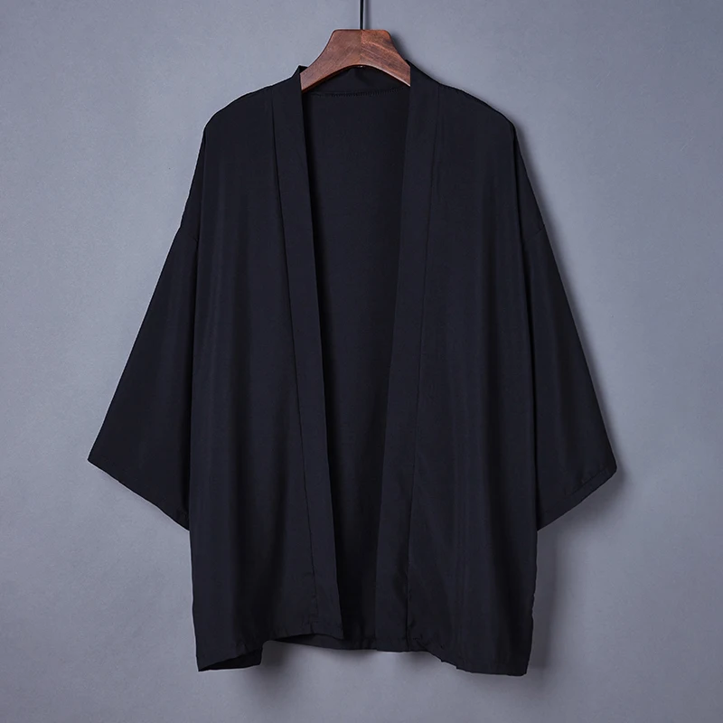 2020 Fashion Summer Plain Color Coat Japanese Kimono Cardigan Kimono Haori For Woman Man Loose Thin Black Outer Garment