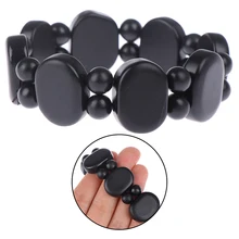 Массажный браслет квадратной формы из натурального черного нефрита для женщин и мужчин, инструмент для ухода за здоровьем, массажный браслет из бусин Bianshi