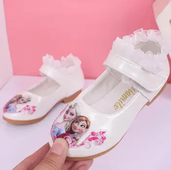 

Newest Children shoes Gifts for Girls Princess single shoes Lace Cartoon elsa flat shoes Soft botoom PU leather dance shoes