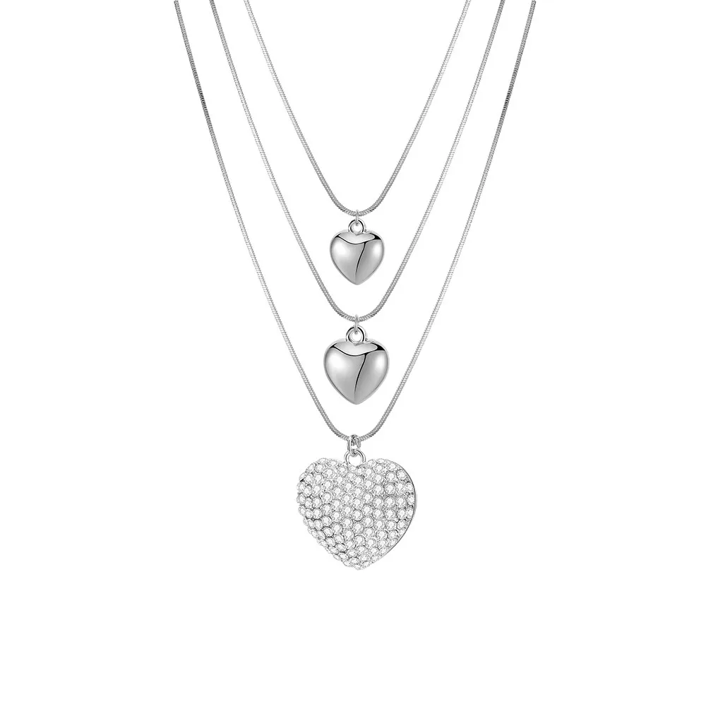 3 in 1 Necklace Lovely Crystal Multi Layer Heart Pendant Necklaces