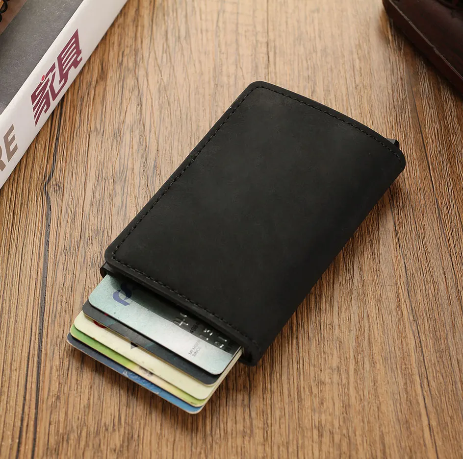 DIENQI роскошный кожаный мини всплывающий Rfid кошелек для мужчин, сумка для денег, тонкий держатель для карт, волшебный кошелек, короткий кошелек, маленький мужской кошелек