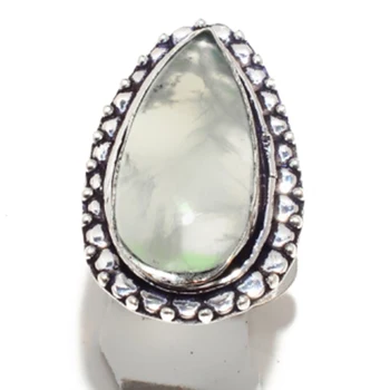 

Genuine Prehnite Ring Silver Overlay over Copper , Hand Made Women Jewelry gift, Size: 8.5