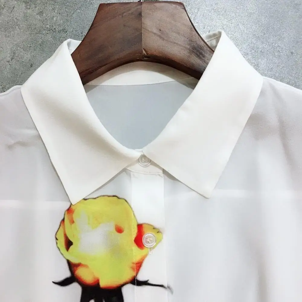 Белая женская шелковая рубашка с отложным воротником, весенний стиль для отдыха