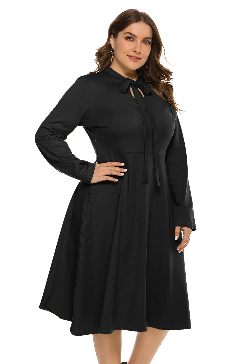 Dresses For Women Party Round Neck Tie Knit Swing Type Plus Size