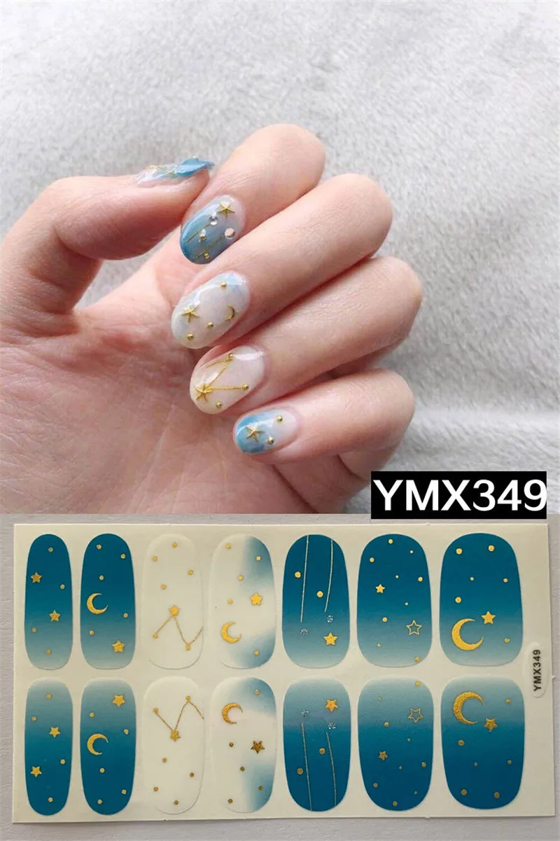 1 лист 14 насадок для ногтей Блестящий градиентный цвет клей для ногтей стикер водонепроницаемый винил для ногтей Наклейка украшения наклейки для ногтей - Цвет: YMX349