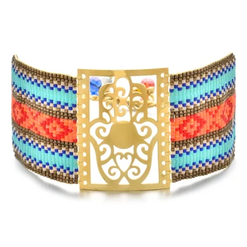 

Big Boho Style New Fatima Hand Miyuki Bracelet Hamsa Hand Gold color Bracelets Beaded Women Bracelet Delica Beads Unique Jewelry