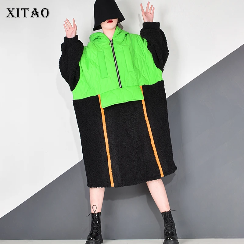 XITAO Лоскутная полосатая Повседневная парка для женщин, Зимняя мода, новый стиль, с капюшоном, на молнии, с длинным рукавом фонариком, на молнии DZL2173|Парки| | АлиЭкспресс