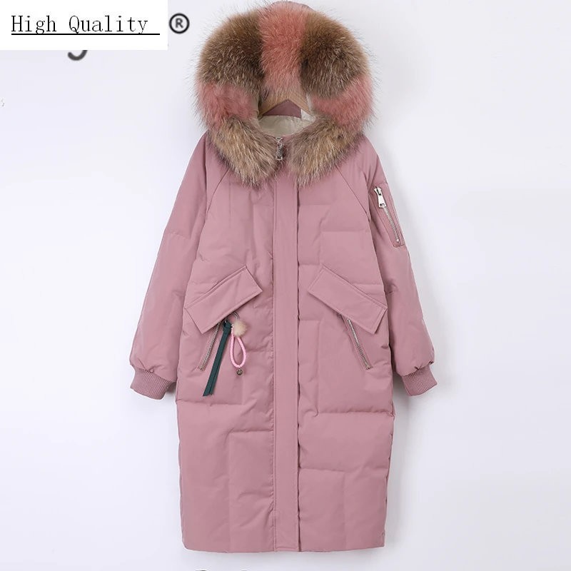 

Women Winter Coats Female Thick White Duck Down Jackets Slim Long Down Parka Raccoon Fur Hooded Warm Clothes 2020 A8030