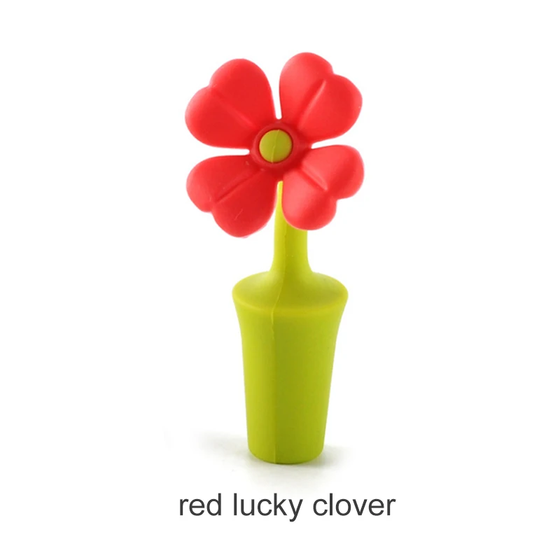 red lucky clover В форме цветка, пробка для бутылки вина, портативный нетоксичный силиконовый барный инструмент, принадлежности для шампанского, напитков, крышки для бутылок, кухонные гаджеты - Цвет: red lucky clover