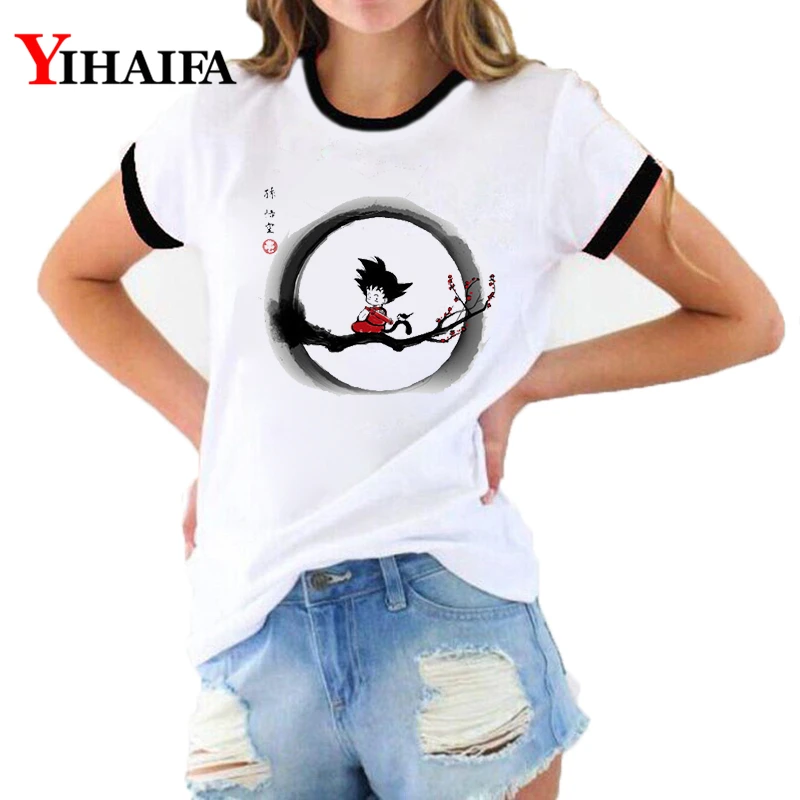 

3D T Shirts Graphic Tees Dragon Ball Z Women Summer Japanese Cartoon Goku Son Printed Short Sleeve White Casual Tops