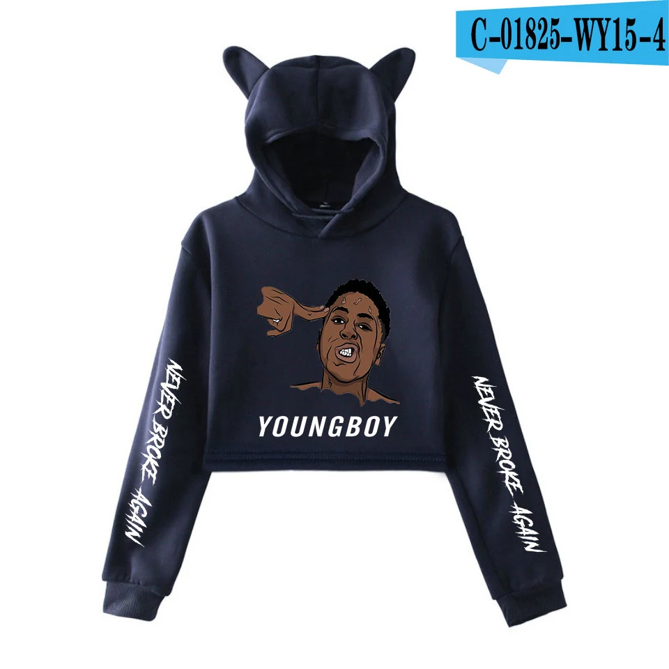 navy YoungBoy Never Broke/толстовка с кошачьими ушками, новинка, распродажа, качественный свитер, пуловеры, милые корейские худи, повседневные розовые Топы - Цвет: navy