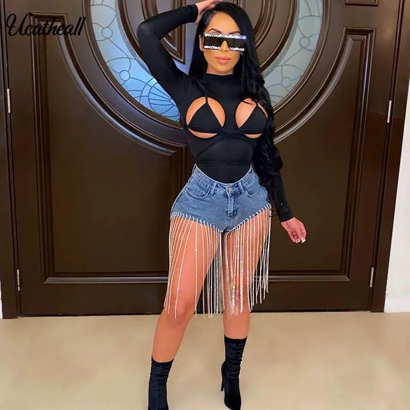 

Fashion DIY Bra Bodysuit Women Body Top For Women Sexy Romper Mock Neck Long Sleeve Hollow Out Bodysuit