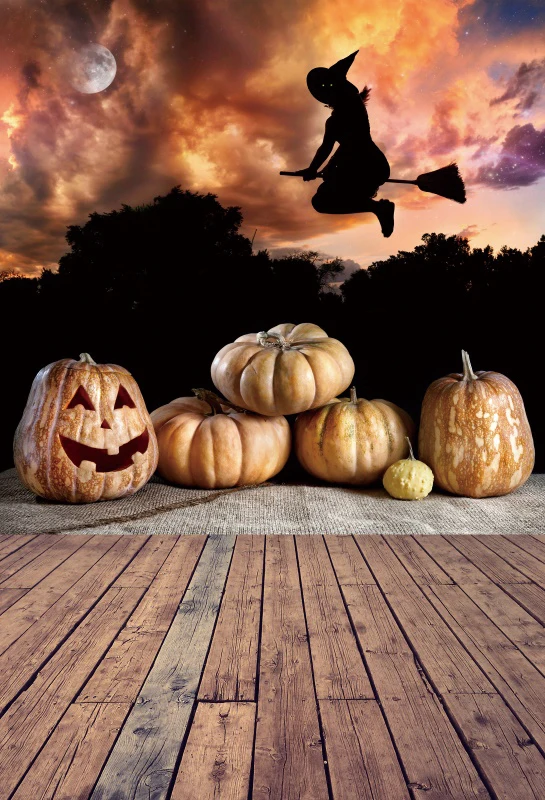 NBK24586 Laeacco фоны для фотографирования с изображением Тыква Happy Halloween волшебник Луна с изображением деревянного пола для детской фотосъемки с Фоны фотосессия Фотостудия - Цвет: NBK24586