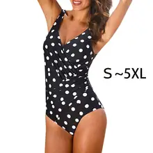 Ретро размера плюс Для женщин Купальники Твердые Большие размеры Одна деталь Купальник Большие размеры ванный комплект v-образный вырез плавательный костюм QX1809023