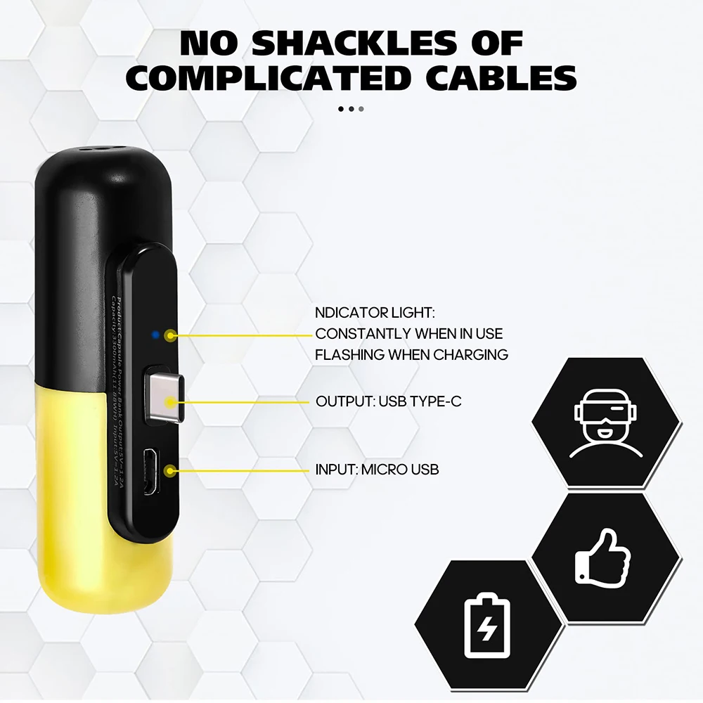 3300mAh Type-C Charger For Oculus Quest 2 VR Glasses Accessories Capsule Power Bank Portable Emergency Battery Pack Charging - Image 4