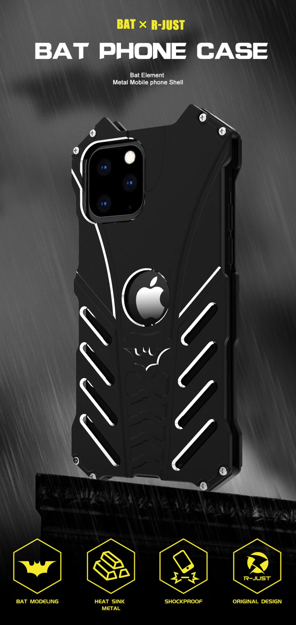 Роскошный Алюминиевый металлический чехол с элементами Бэтмена для Apple iPhone 11/Pro/Max, тонкая Противоударная жесткая задняя крышка для iPhone 11, чехлы, сумка