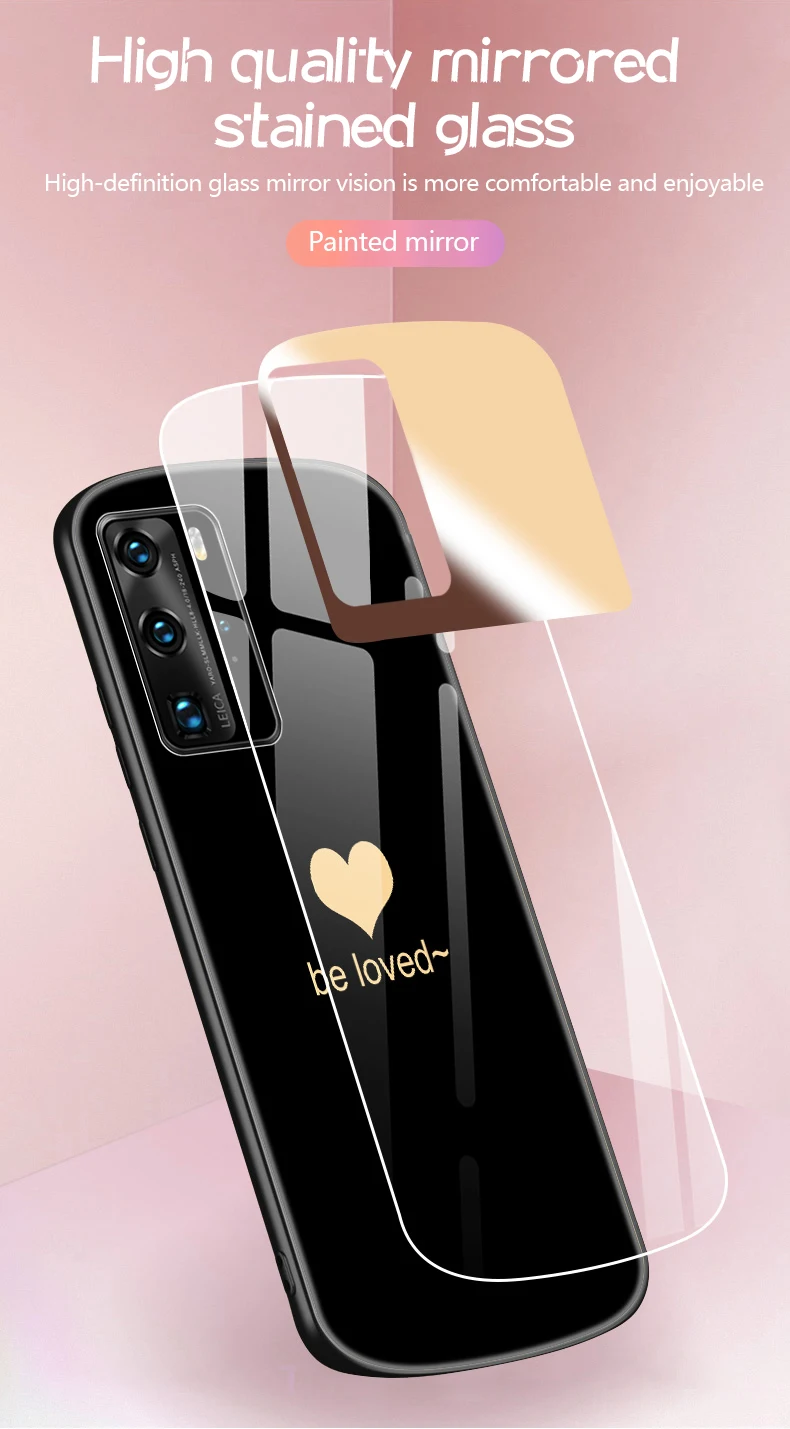 Sang Trọng Dễ Thương Hình Bầu Dục Trái Tim Kính Cường Lực Điện Thoại Ốp Lưng Cho Huawei P40 P30 Giao Phối 30 20 Pro Nova 7 6 5 Gương Ốp Lưng Silicon Funda huawei phone cover