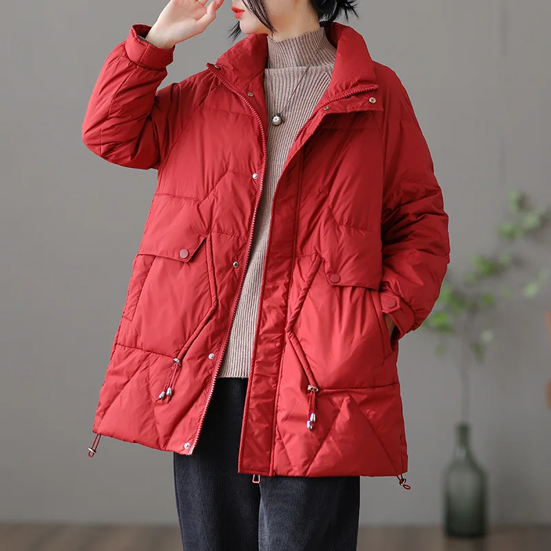 Literary Mid-length Down Jacket Ladies 2021 New Winter White Duck Down Jacket Women All-match