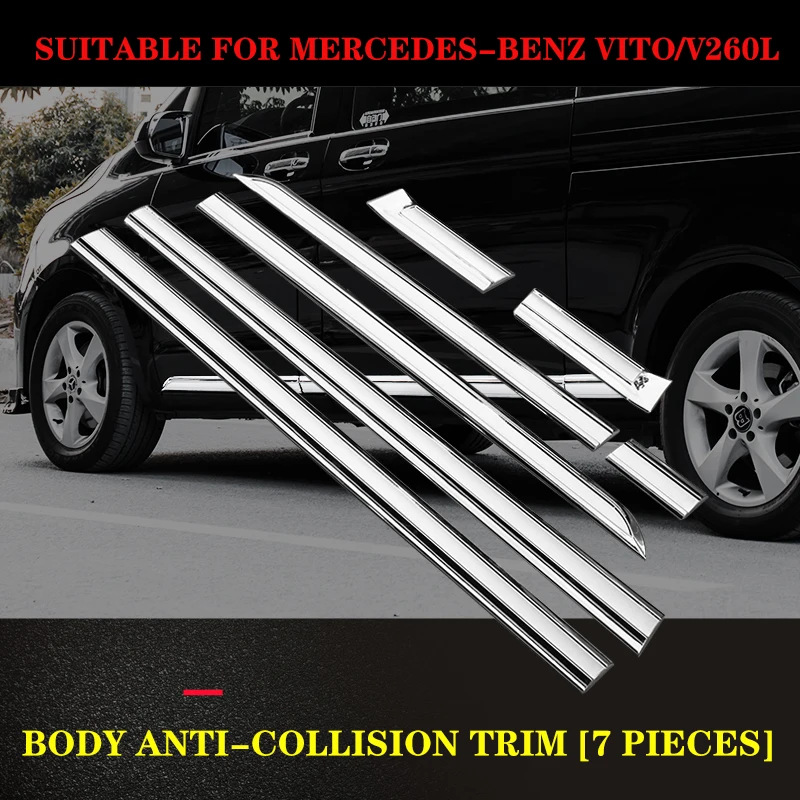 

Compatible with Mercedes-Benz Vito v260L 16-21 chrome-plated side door line body decoration cover trim, silver 7Pieces