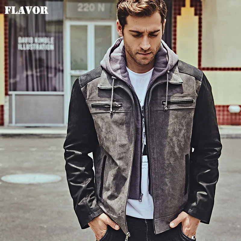 FLAVOR-Chaqueta de cuero auténtico para hombre, abrigo de moto con capucha  desmontable, novedad - AliExpress