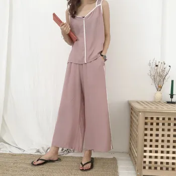 

Pajams For Women Spring / Summer New Korean Style Loose And Comfortable Solid Color Leisure Home Clothes Pajama Set Women Blue