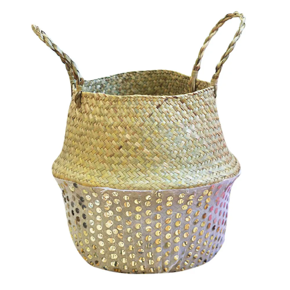 Seagrass Wicker Basket Flower Pot Folding Basket Dirty Basket Storage Decoration Home& Garden Wholesale& Drop Shipping