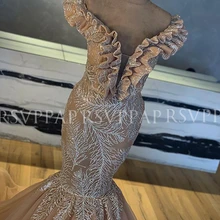 Длинная изящная Русалка вечернее платье v-образный вырез с открытыми плечами серебряный блеск Дубай женские вечерние платья цвета шампанского