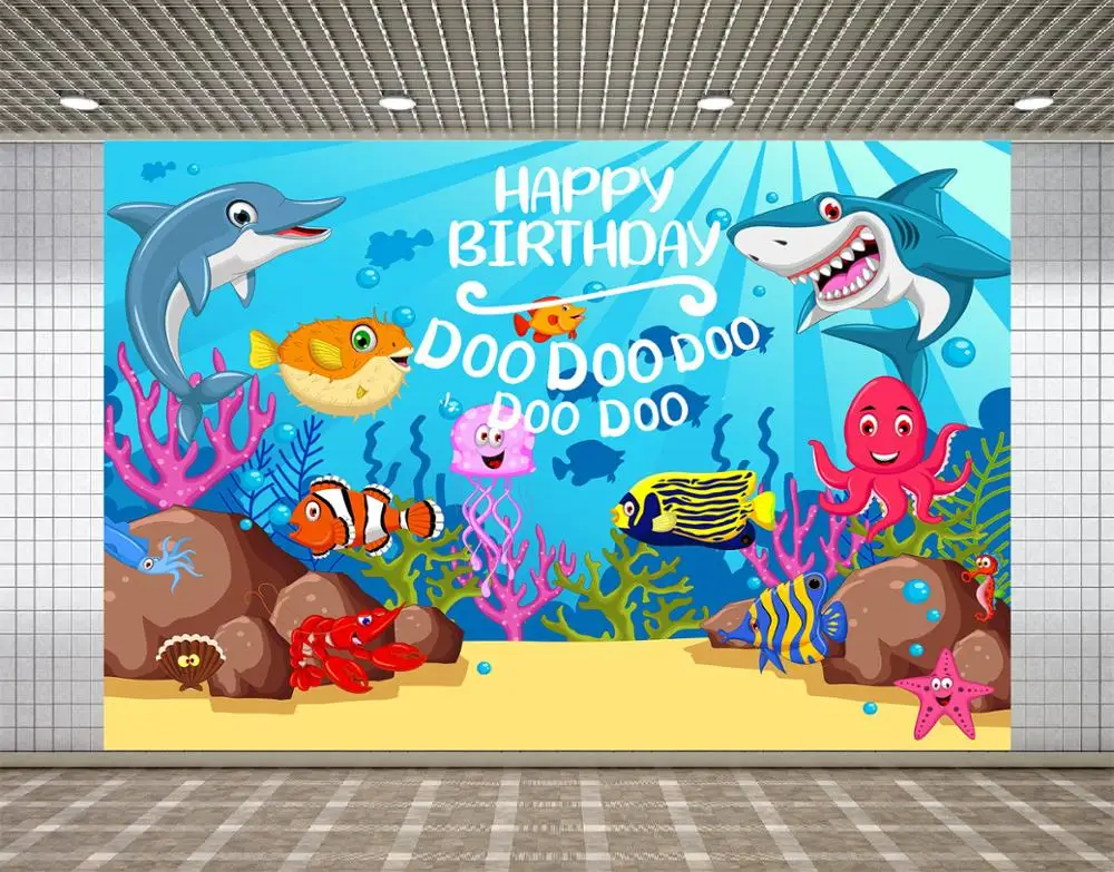 Lyavshi Shark Birthday Party photography backdrops Cartoon Coral Photo Backgrounds photo background | Электроника