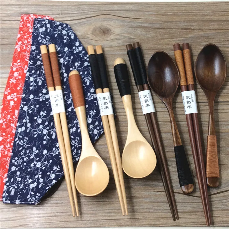 Китайские палочки для еды, экологически чистые портативные деревянные столовые приборы, деревянные палочки для еды, ложки, вилка, дорожный костюм