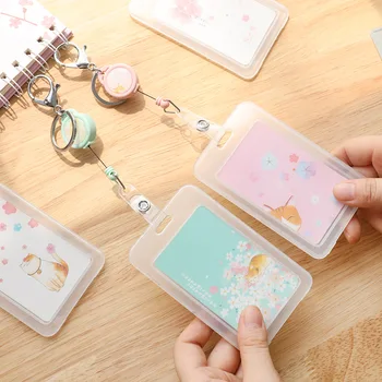 

cute girl cat Retractable Badge Card Holder Nurse Doctor Exhibition Pull Key ID NamePvc Card Badge Holder School Office Supplies