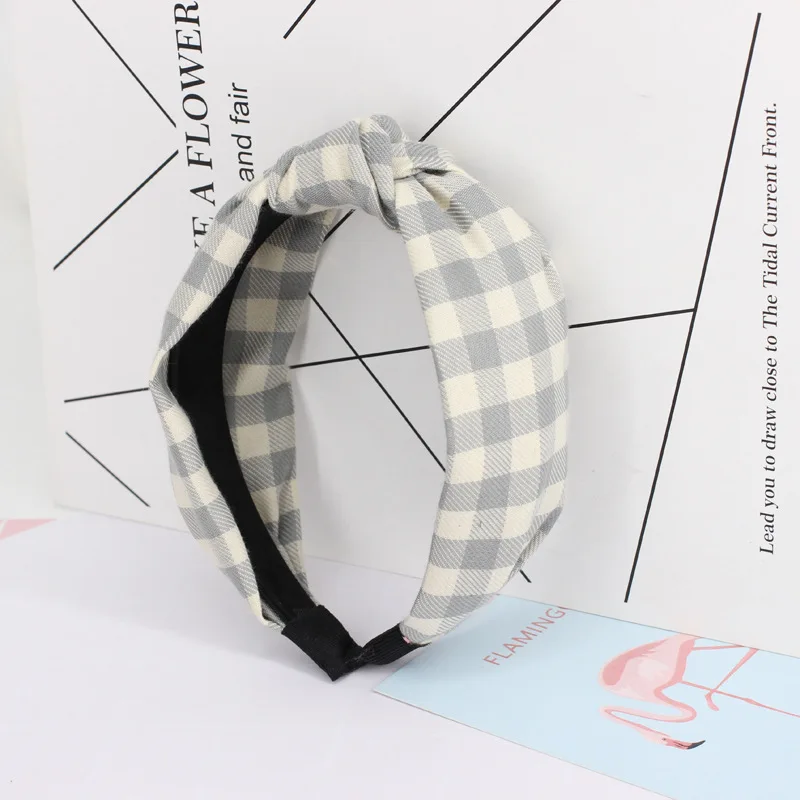 Light grey Hairband Винтажное оголовье в клеточку для женщин, простая завязанная Женская повязка для волос, модные аксессуары для волос для девушек, аксессуары B262 - Цвет: Light grey Hairband